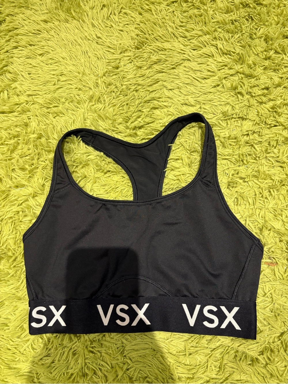 Victoria's Secret Black VSX Racerback Sports Bra with White Logo Band